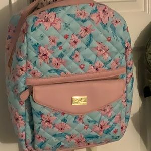 Blue and pink flowery backpack